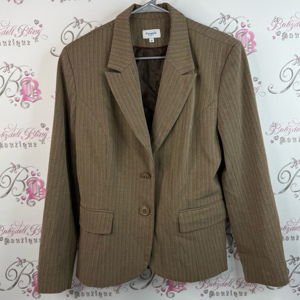 Pittarelli design blazer brown pinstriped Women's Brown Pinstripe Blazer